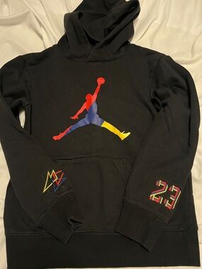 Jordan Black Hoodie with Red, Blue and Yellow Jumpman